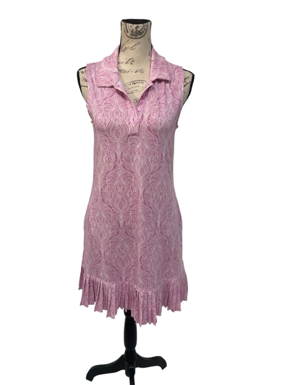 Laura Ashley Pink Sleeveless Collared Dress Ruffle Hem Stretch Size Small